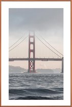 JUNIQE - Poster met kunststof lijst Golden Gate Bridge -13x18 /Grijs