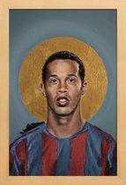 JUNIQE - Poster in houten lijst Football Icon - Ronaldinho -40x60