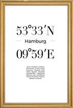 JUNIQE - Poster met houten lijst Coördinaten Hamburg -20x30 /Wit &
