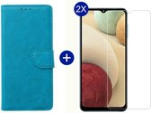 BixB Samsung A12 hoesje - Met 2x screenprotector / tempered glass - Book Case Wallet - Turquoise