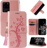 Voor Samsung Galaxy Note20 Ultra Reliëf Lucky Tree Horizontale Flip Lederen Case met Houder & Kaartsleuf & Portemonnee & Lanyard (Rose Goud)