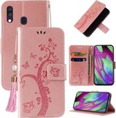 Voor Samsung Galaxy A10s Reliëf Lucky Tree Horizontale Flip Lederen Case met Houder & Kaartsleuf & Portemonnee & Lanyard (Rose Goud)