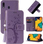 Voor Samsung Galaxy A20s Reliëf Lucky Tree Horizontale Flip Lederen Case met Houder & Kaartsleuf & Portemonnee & Lanyard (Paars)