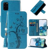 Voor Samsung Galaxy S20 FE 5G Reliëf Lucky Tree Horizontale Flip Lederen Case met Houder & Kaartsleuf & Portemonnee & Lanyard (Blauw)