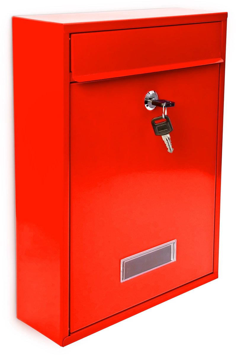 brievenbus muur - met slot - naambordje - 26,5 x 35 x 8,5 cm - klein - rood