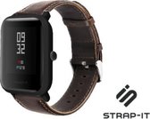 Leer Smartwatch bandje - Geschikt voor  Xiaomi Amazfit Bip leren bandje - donkerbruin - Strap-it Horlogeband / Polsband / Armband