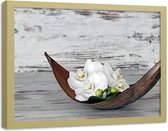 Foto in frame , Orchidee op hout , 120x80cm , Multikleur , Premium print