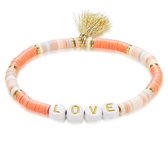 Twice As Nice High fashion armband, oranje fimo beads, love met floche  19 cm
