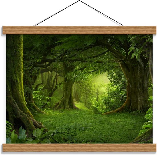 Schoolplaat – Groen Begroeid Bos - 40x30cm Foto op Textielposter (Wanddecoratie op Schoolplaat)