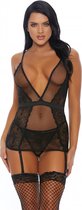 Caught You Looking Chemise with Garter Straps and Panty - Black M