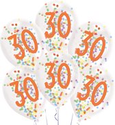 Amscan Ballonnen Confetti 30 Jaar 27,5 Cm Latex Wit 6 Stuks