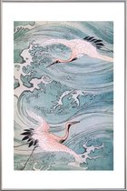 JUNIQE - Poster met kunststof lijst Ooievaars boven water -13x18