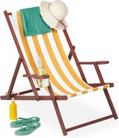 Relaxdays strandstoel gestreept 120 kg - ligstoel met armleuning - tuinstoel opvouwbaar - wit-blauw