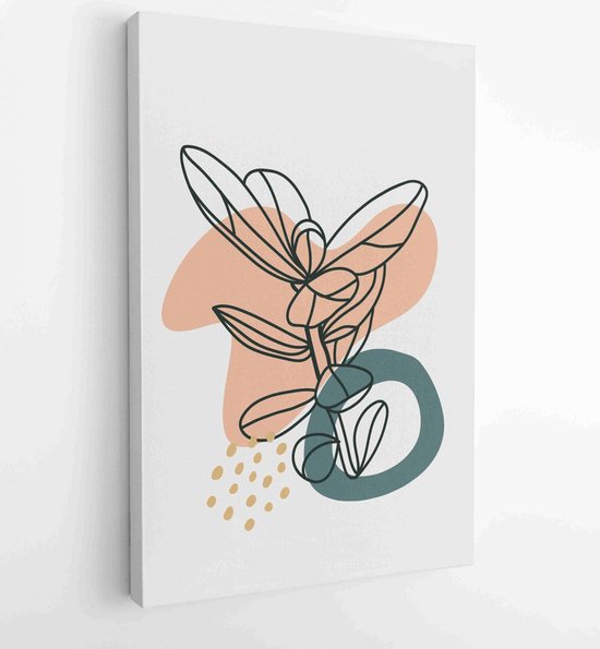 Botanical wall art vector set. Earth tone boho foliage line art drawing ...