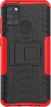 Samsung Galaxy A21s Hoesje - Mobigear - Tire Serie - Hard Kunststof Backcover - Zwart / Rood - Hoesje Geschikt Voor Samsung Galaxy A21s