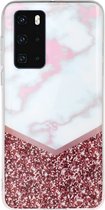 Huawei P40 Hoesje - Mobigear - Marble Serie - TPU Backcover - Wit / Roségoud - Hoesje Geschikt Voor Huawei P40