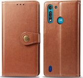 Motorola Moto G8 Power Lite Hoesje - Mobigear - Snap Button Serie - Kunstlederen Bookcase - Cognac - Hoesje Geschikt Voor Motorola Moto G8 Power Lite