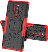 Sony Xperia 1 Hoesje - Mobigear - Tire Serie - Hard Kunststof Backcover - Zwart / Rood - Hoesje Geschikt Voor Sony Xperia 1