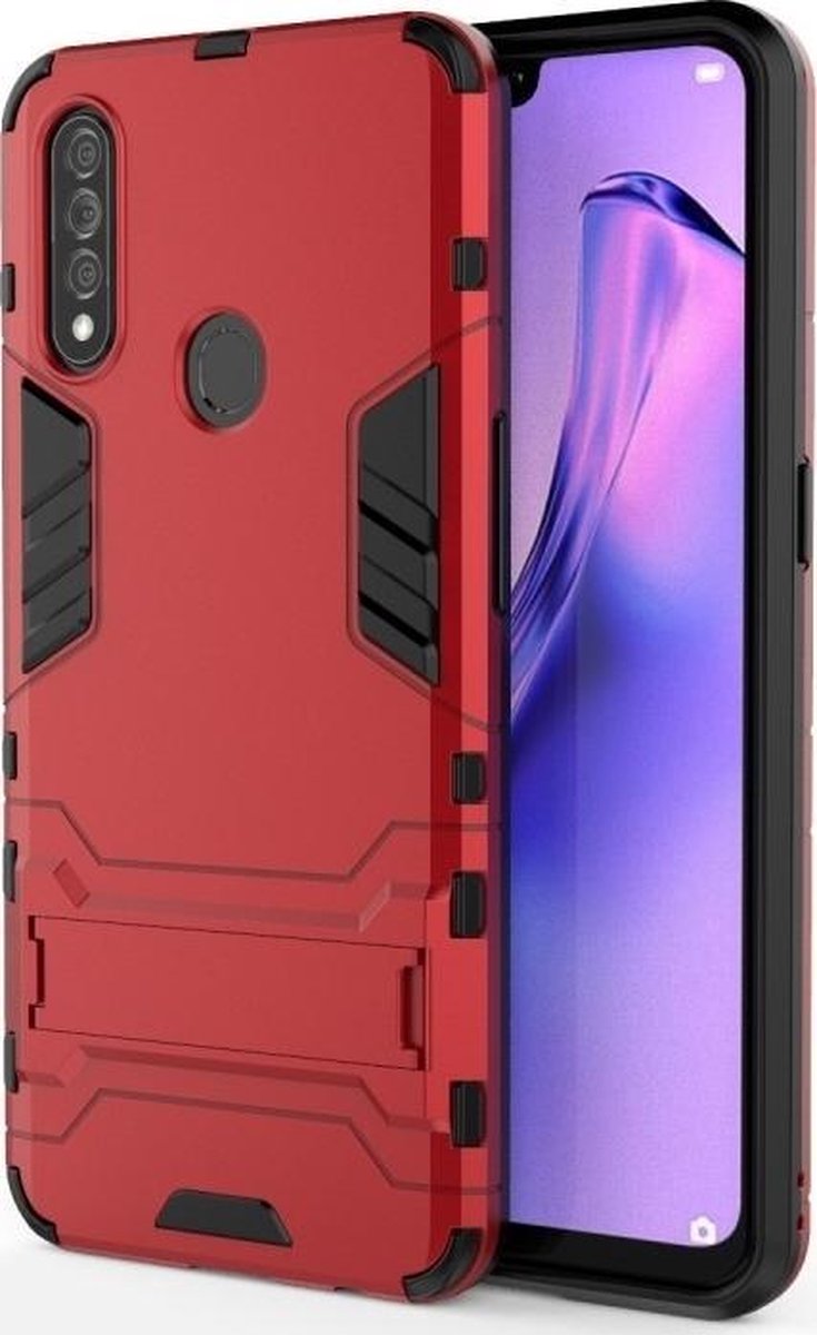 Mobigear Hoesje geschikt voor OPPO A31 Telefoonhoesje Hardcase | Mobigear Armor Stand Backcover Shockproof met Standaard | Schokbestendig A31 Telefoonhoesje | Anti Shock Proof - Rood