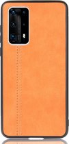 Huawei P40 Pro Plus Hoesje - Mobigear - Stitch Serie - Kunstlederen Backcover - Oranje - Hoesje Geschikt Voor Huawei P40 Pro Plus