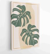 Monstera leaves and Gold Frame luxury wall arts vector. Tropical leaf hand drawn with watercolor texture. 3 - Moderne schilderijen – Vertical – 1870933480 - 40-30 Vertical