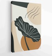 Earth tone natural colors foliage line art boho plants drawing with abstract shape 1 - Moderne schilderijen – Vertical – 1912771894 - 40-30 Vertical