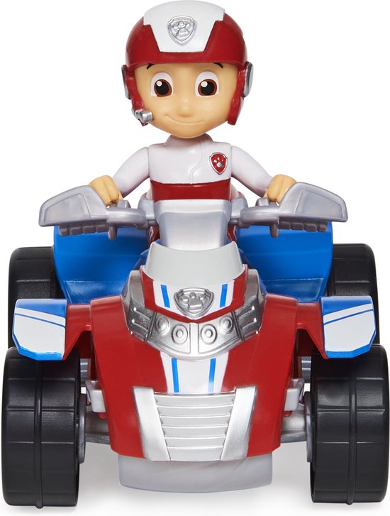 Ryder van PAW Patrol in zijn rode, witte en blauwe ATV met grote zwarte banden.