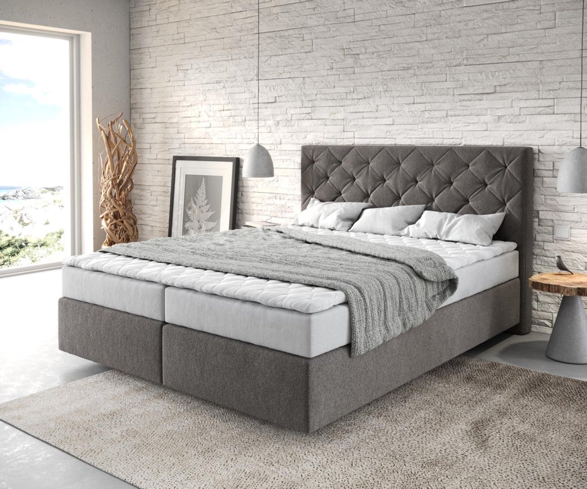 Boxspringbed Dream-Great microvezel steengrijs 160x200 met matras en topper