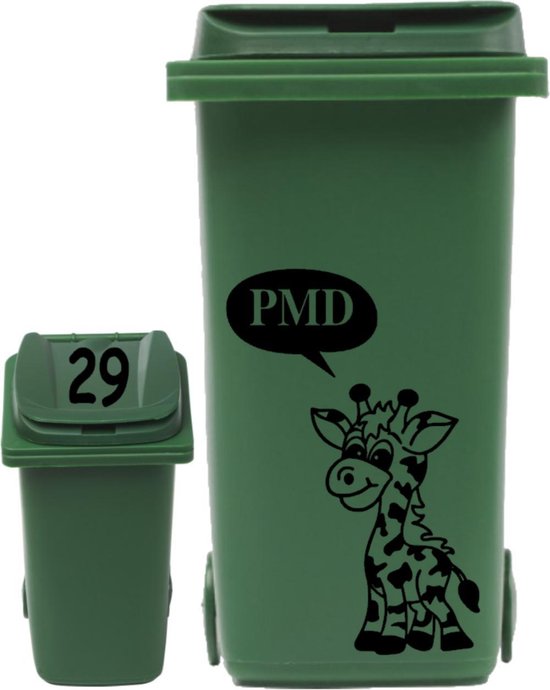 Ensemble d'autocollants conteneur Girafe PMD bulle + couvercle de numéro de maison | Stickers Décoration Rosami