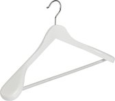 De Kledinghanger Gigant - 2 x Mantel / kostuumhanger beukenhout wit gelakt met schouderverbreding en anti-slip broeklat, 44 cm