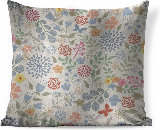 Sierkussen décoratif Illustration de conception de fleurs pour une utilisation en intérieur - Une illustration de conception florale avec de nombreuses fleurs - 45x45 cm - Coussin intérieur carré en coton