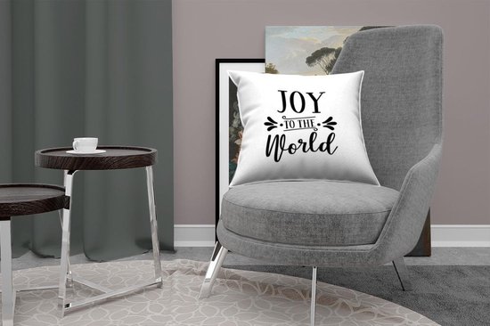 Sierkussen Noël Citations de Noël pour l'intérieur - Citation de Noël Joy au monde sur fond blanc - 50x50 cm - Coussin intérieur carré en coton