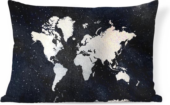 Sierkussens - Kussen - Lichtgekleurde wereldkaart voor een geverfde sterrenhemel achtergrond - 50x30 cm - Kussen van katoen