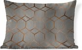Sierkussens - Kussen - Luxe patroon met zeshoeken en ruiten in een bronzen kleur op een grijze achtergrond - 50x30 cm - Kussen van katoen