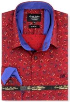 Heren Overhemd - Slim Fit - Stock Flower - Rood - Maat XXL