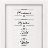 Deursticker Badkamer - Toilet - Keuken - Washok set 4 stickers 20cm breed Zwart | Bathroom stickers decoratie deur