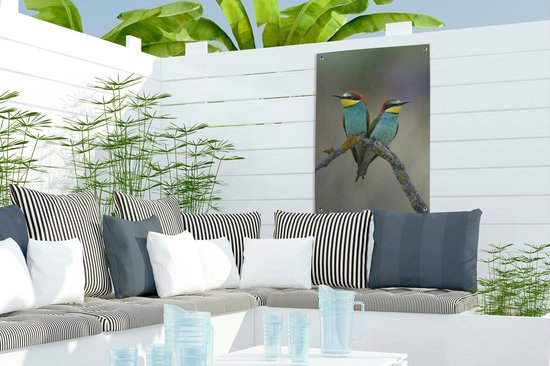 Deux adorables guêpiers regardent l'autre. Poster de jardin 40x60 cm - petit - Toile de jardin / Toile d'extérieur / Peintures d'extérieur (décoration de jardin)