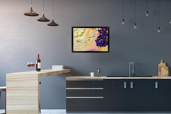 Photo encadrée - Art psychédélique de l'encre au lait cadre photo noir 60x40 cm - Affiche encadrée (Décoration murale salon / chambre)