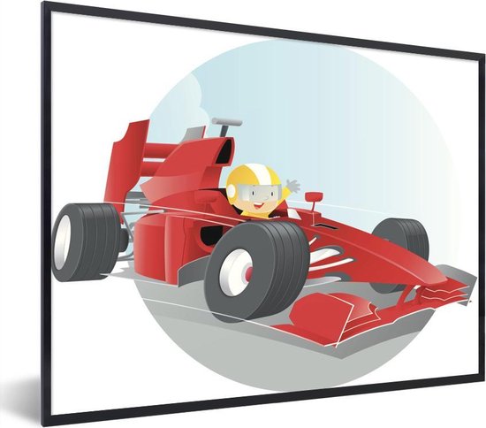 Fotolijst incl. Poster - Een illustratie van een jongetje die in een Formule 1 wagen rijdt - 40x30 cm - Posterlijst