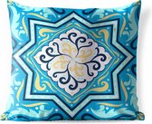 Buitenkussens - Tuin - Vierkant patroon met een ster en versieringen op een blauwe achtergrond - 45x45 cm
