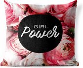 Buitenkussens - Tuin - Quote voor thuis 'Girl power' tegen een achtergrond van roze bloemen - 50x50 cm