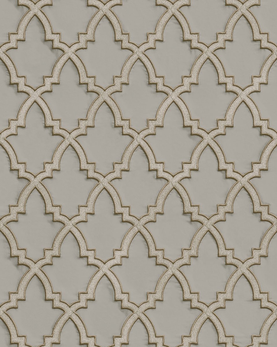 Etnisch behang Profhome DE120024-DI vliesbehang hardvinyl warmdruk in reliëf gestempeld met ornamenten en metalen accenten grijs steengrijs zilver 5,33 m2