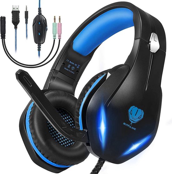 PS5 headset – ZINAPS® Gaming headset voor de PS4, PS5, PC, Xbox One, Nintendo Switch, Laptop, LED Light ruisarme headset met microfoon, 50 mm…