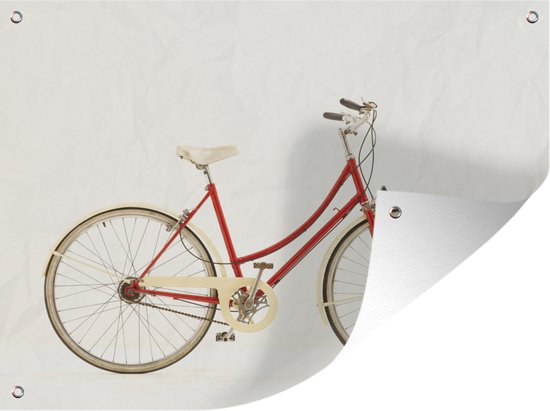 Tuin decoratie Een rode fiets op een witte achtergrond - 40x30 cm - Tuindoek - Buitenposter