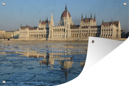 Posters de jardin à l'extérieur du bâtiment du parlement hongrois à Budapest européenne - 90x60 cm - Toile de jardin - Affiche extérieure