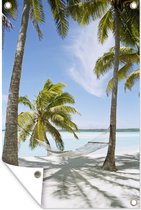 Tuinposter Palmboom - Hangmat - Zand - 80x120 cm - Tuin