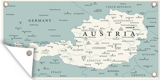 Tuindecoratie Vintage kaart van Oostenrijk - 60x40 cm - Tuinposter - Tuindoek - Buitenposter