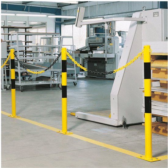 Poteau de barrière rond avec oeillets de chaîne jaune noir Jaune, noir amovible