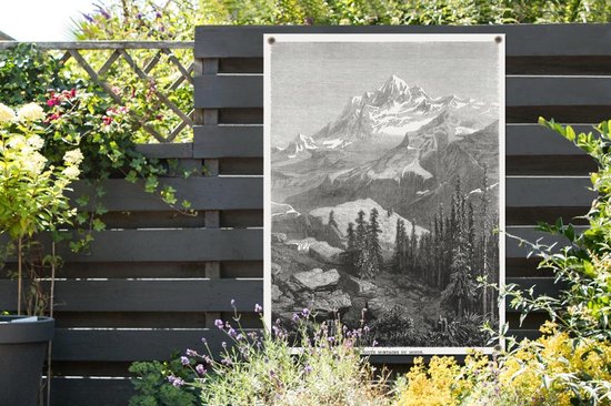 Affiche de jardin - Toile de jardin - Posters de jardin extérieur - Une illustration antique du mont Everest de 1877 - 90x120 cm - Jardin