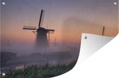 Brouillard aux moulins à vent hollandais de Kinderdijk lors d'un lever de soleil Affiche de jardin 120x80 cm - Toile de jardin / Toile d'extérieur / Peintures pour l'extérieur (décoration de jardin)